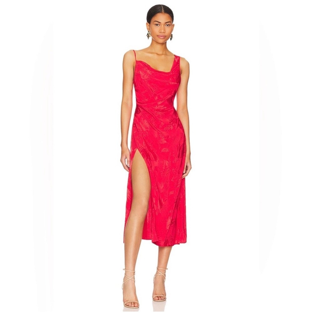 For Love And Lemons Ilana Midi Dress Red XXS wedding cocktail floral classic